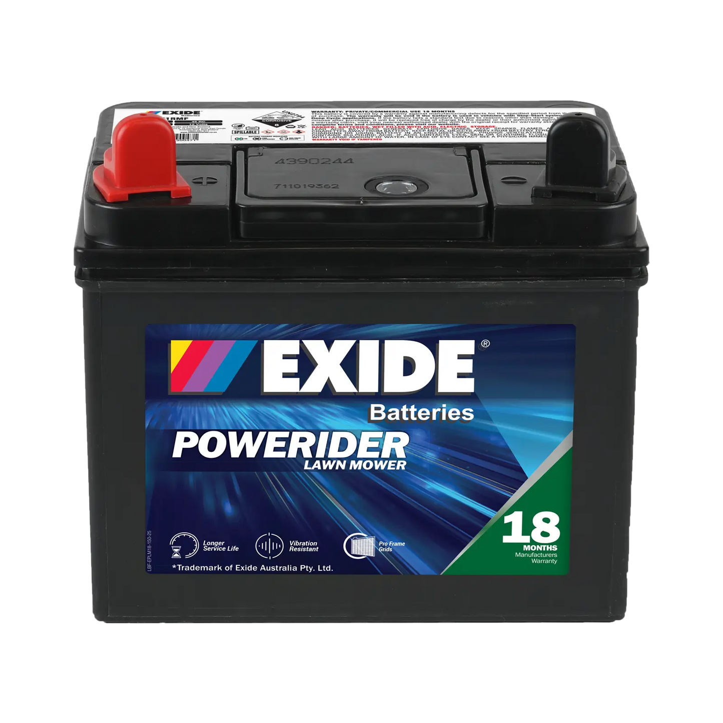 Exide Powerider GU1 350CCA 35Ah Ride-On Mower Battery Positive Left