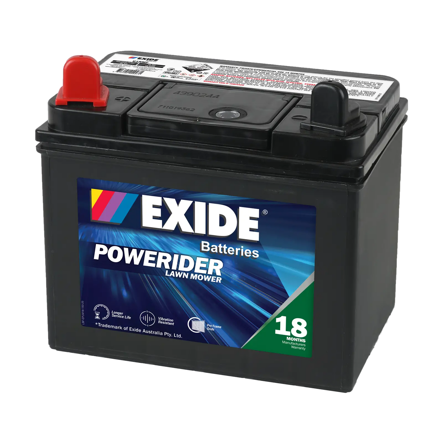 Exide Powerider GU1 350CCA 35Ah Ride-On Mower Battery Positive Left