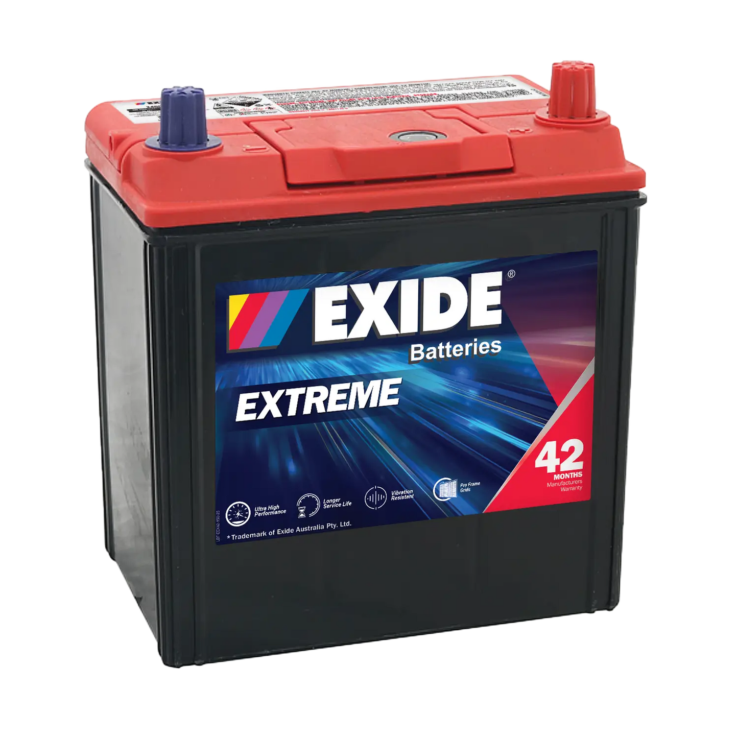Exide Extreme NS40 400CCA 45Ah Passenger Battery Positive Right Pencil Terminal